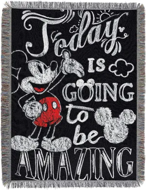 Disney's Mickey Mouse, "Amazing Day" Woven Tapestry Throw Blanket, 48" x 60", Multi Color