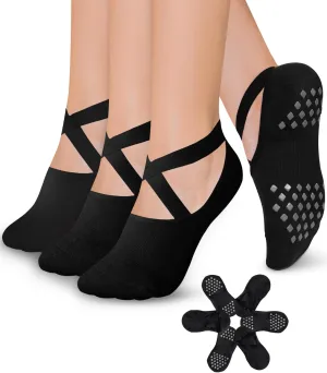 Diu Life 3 Pack Pilates Socks Yoga Socks with Grips for Women Non Slip, Workout, Pure Barre, Ballet, Dance, Hospital Socks