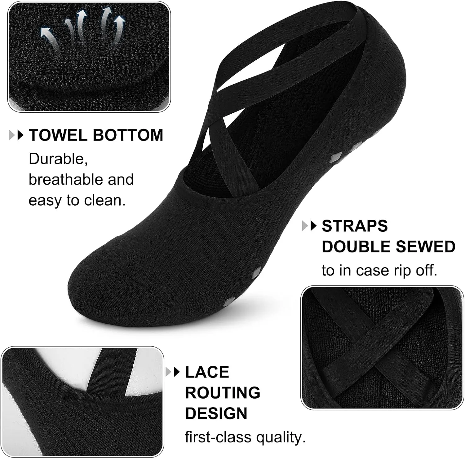 Diu Life 3 Pack Pilates Socks Yoga Socks with Grips for Women Non Slip, Workout, Pure Barre, Ballet, Dance, Hospital Socks
