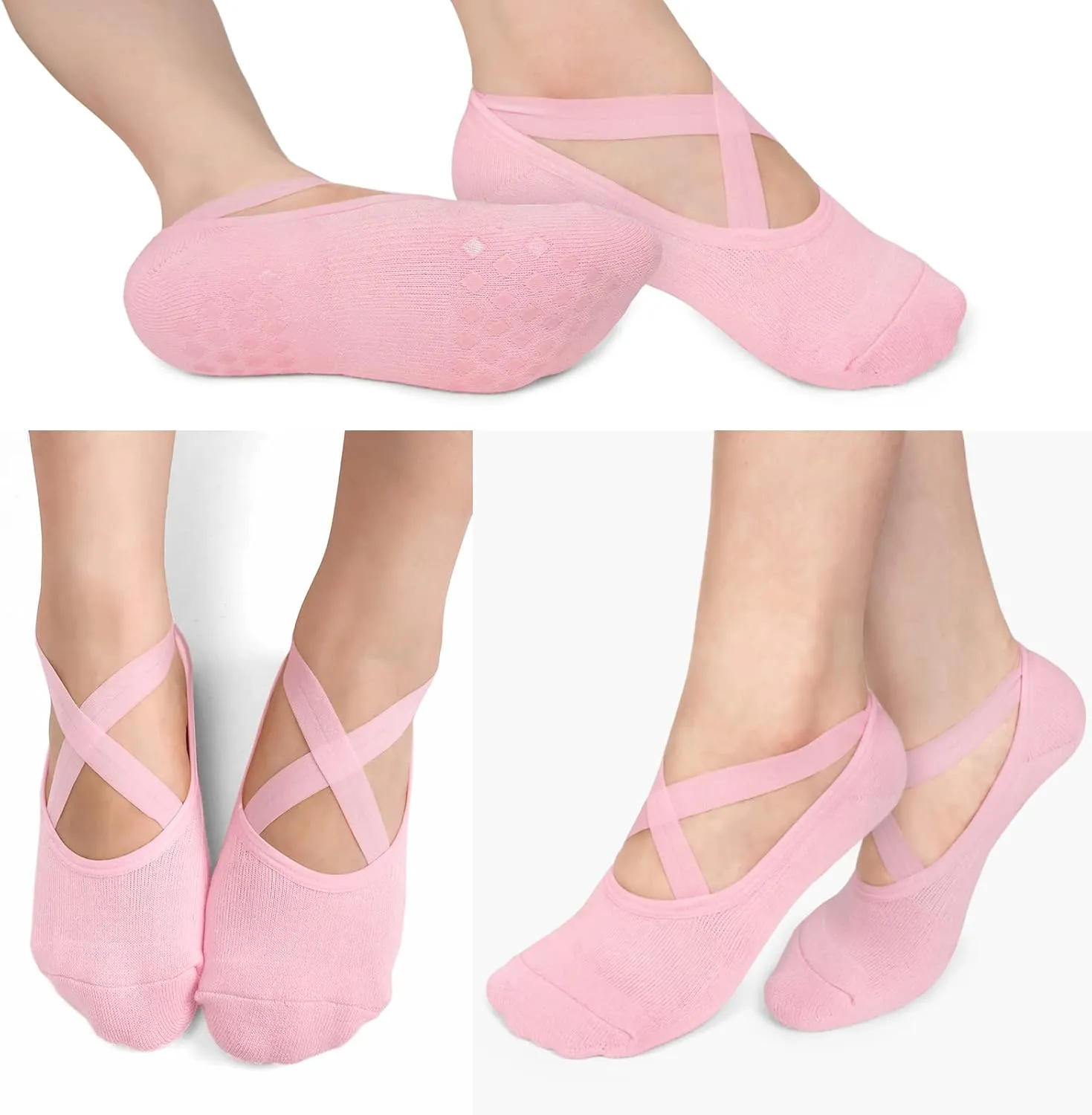 Diu Life 3 Pack Pilates Socks Yoga Socks with Grips for Women Non Slip, Workout, Pure Barre, Ballet, Dance, Hospital Socks