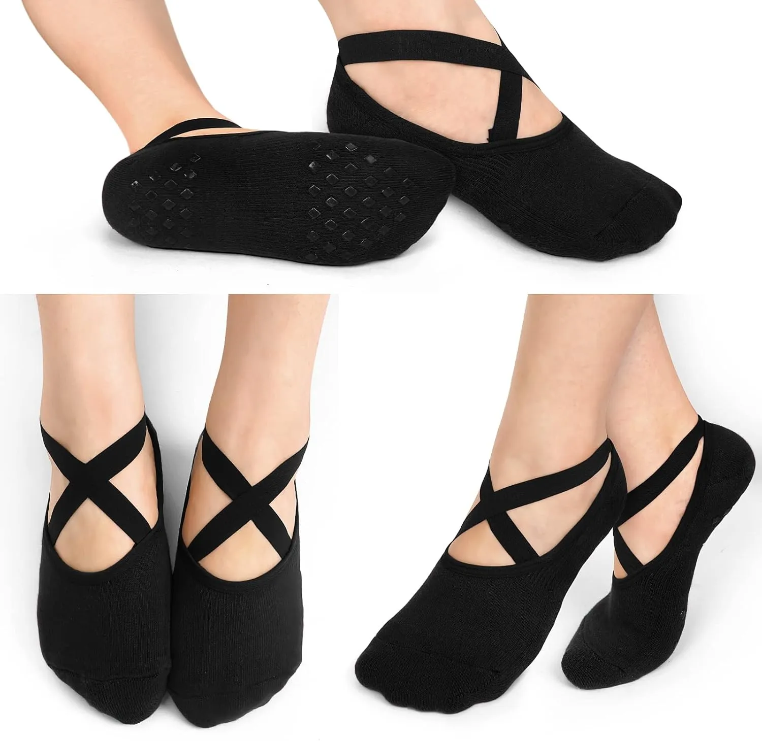 Diu Life 3 Pack Pilates Socks Yoga Socks with Grips for Women Non Slip, Workout, Pure Barre, Ballet, Dance, Hospital Socks
