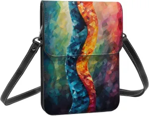 Dna geometric science red blue crossbody cell phone purse for womens lightweight small soft leather fashion travel wallet with adjustable strap