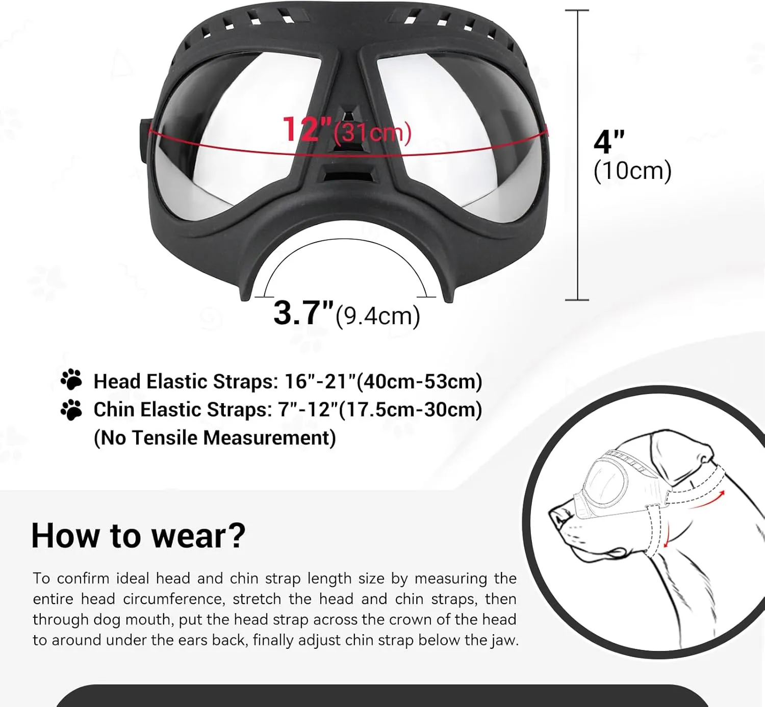Dog Goggles Windproof for Medium-Large Breeds Dog Sunglasses Anti-UV with Adjustable Straps - Black