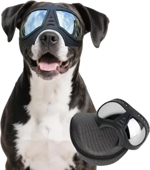 Dog Goggles Windproof for Medium-Large Breeds Dog Sunglasses Anti-UV with Adjustable Straps - Black