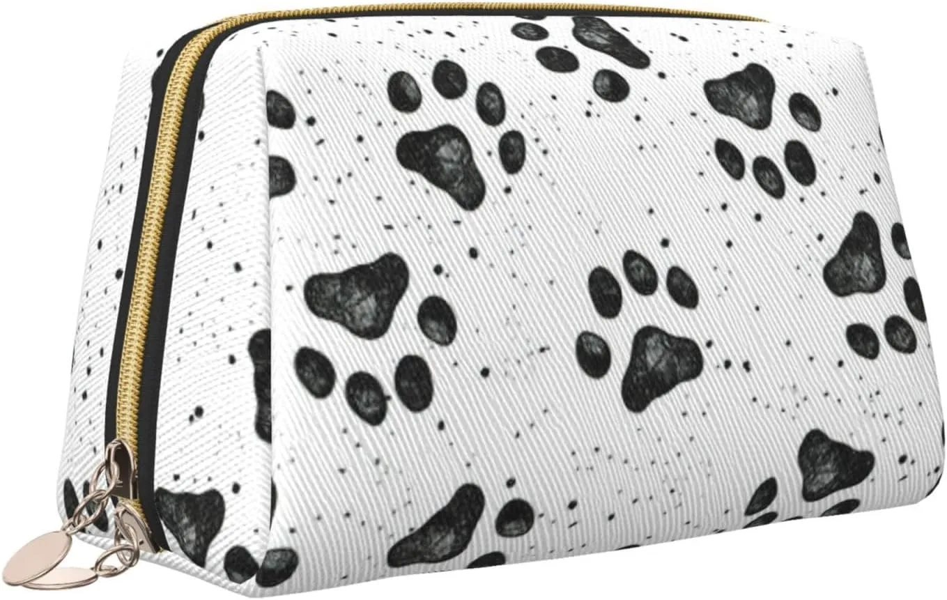 Dog Paw Pattern Toiletry Pouch, Travel-Friendly Makeup Organizer For Makeup Brushes, Lipsticks
