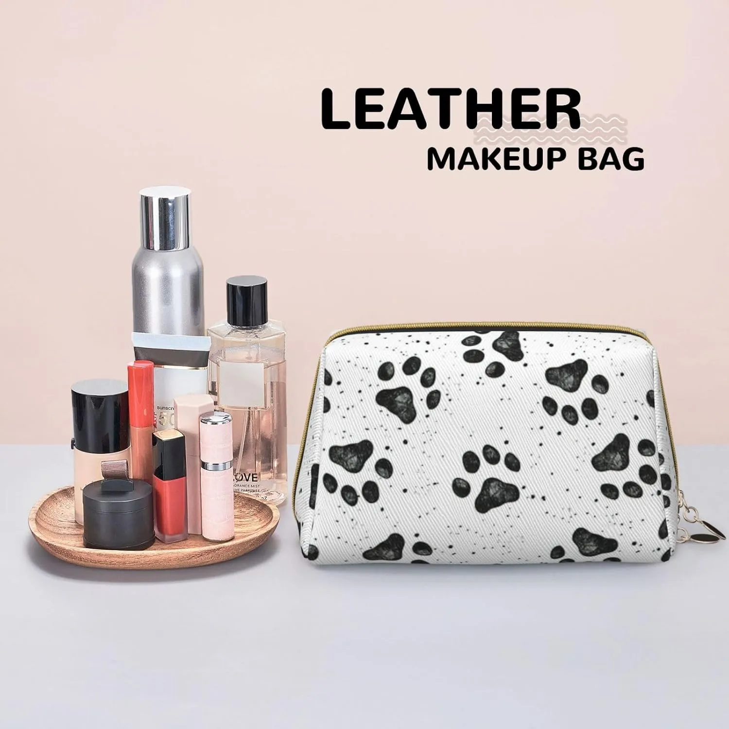Dog Paw Pattern Toiletry Pouch, Travel-Friendly Makeup Organizer For Makeup Brushes, Lipsticks