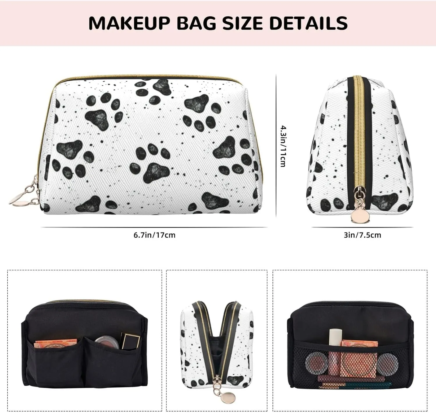 Dog Paw Pattern Toiletry Pouch, Travel-Friendly Makeup Organizer For Makeup Brushes, Lipsticks