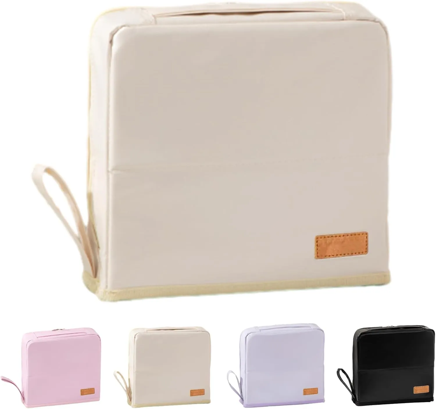 Doresty Makeup Bag, Standing Makeup Bag Portable, Large Capacity, Wideous Stand Up Make Up Bag for Travel, Multi-Purpose Oxford Cloth Make Up Bag (Beige-leather)
