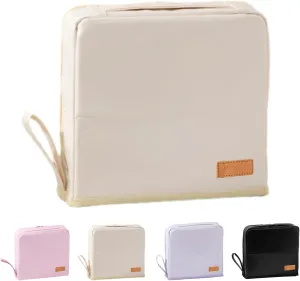 Doresty Makeup Bag, Standing Makeup Bag Portable, Large Capacity, Wideous Stand Up Make Up Bag for Travel, Multi-Purpose Oxford Cloth Make Up Bag (Beige-leather)
