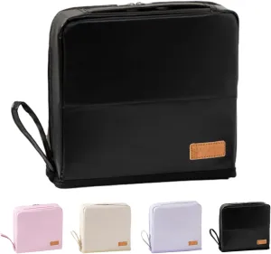 Doresty Makeup Bag, Standing Makeup Bag Portable, Large Capacity, Wideous Stand Up Make Up Bag for Travel, Multi-Purpose Oxford Cloth Make Up Bag (Black-leather)