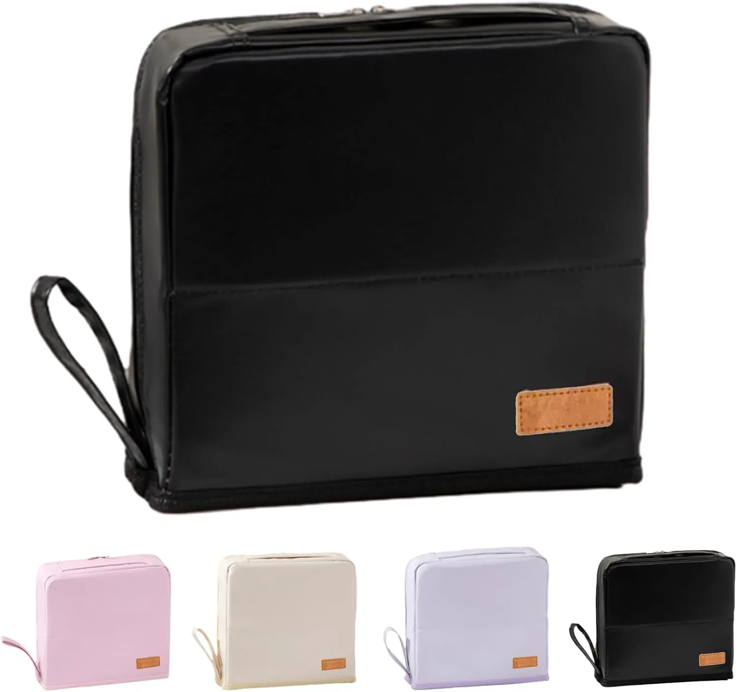 Doresty Makeup Bag, Standing Makeup Bag Portable, Large Capacity, Wideous Stand Up Make Up Bag for Travel, Multi-Purpose Oxford Cloth Make Up Bag (Black-leather)
