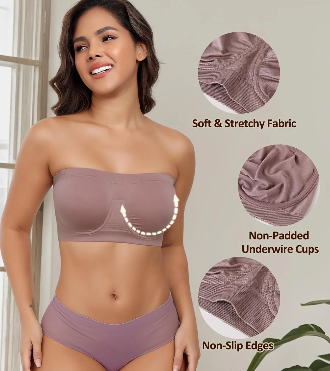 DotVol Women's Underwire Bralette Non Padded Bandeau Tube Top Multiway Bra