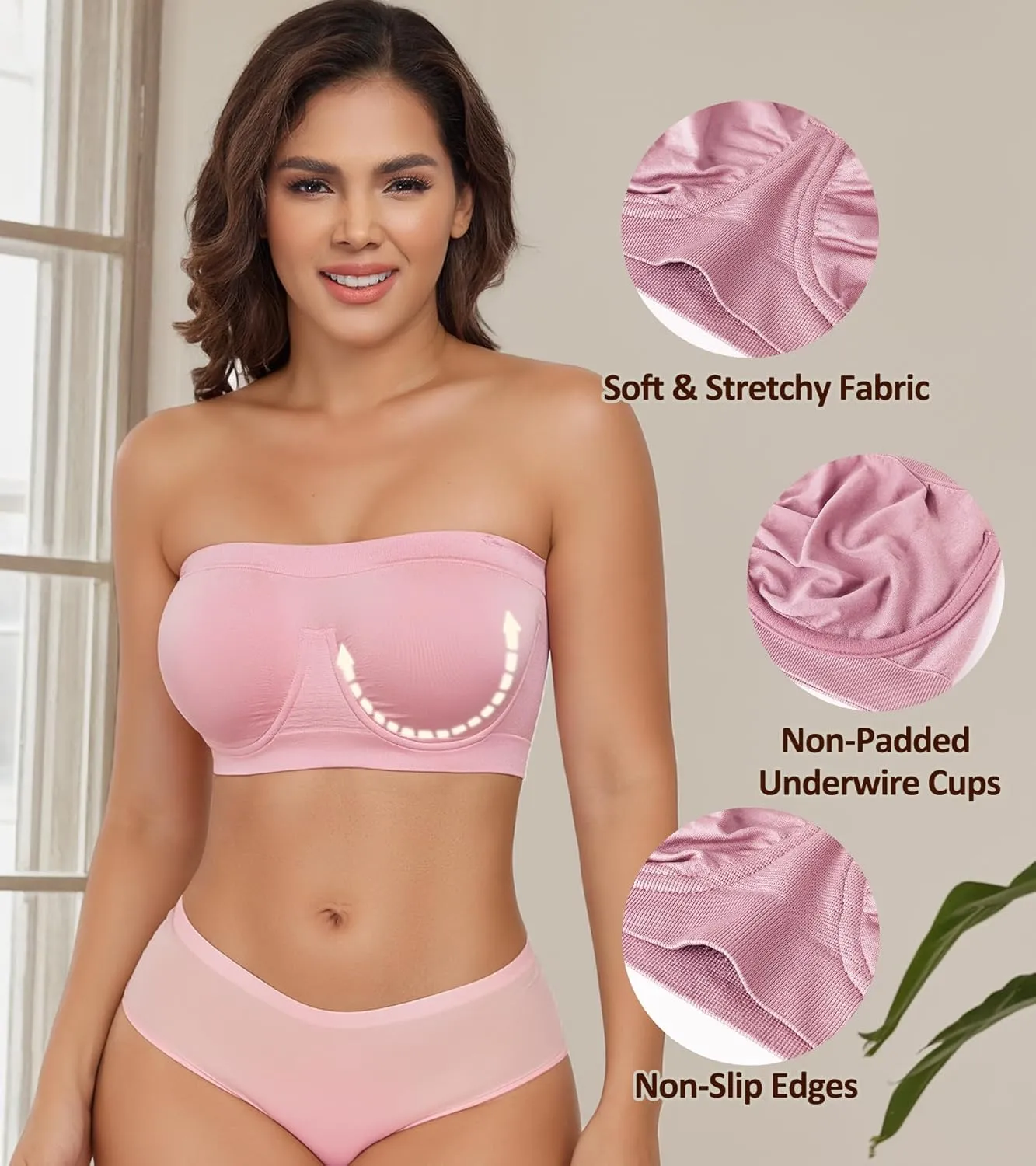 DotVol Women's Underwire Bralette Non Padded Bandeau Tube Top Multiway Bra