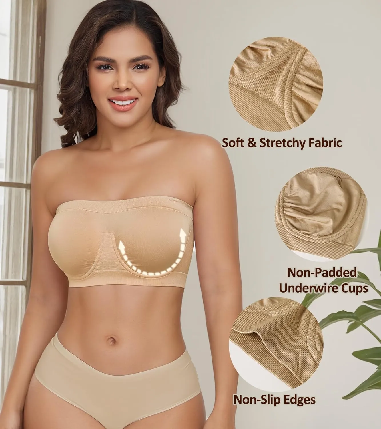 DotVol Women's Underwire Bralette Non Padded Bandeau Tube Top Multiway Bra