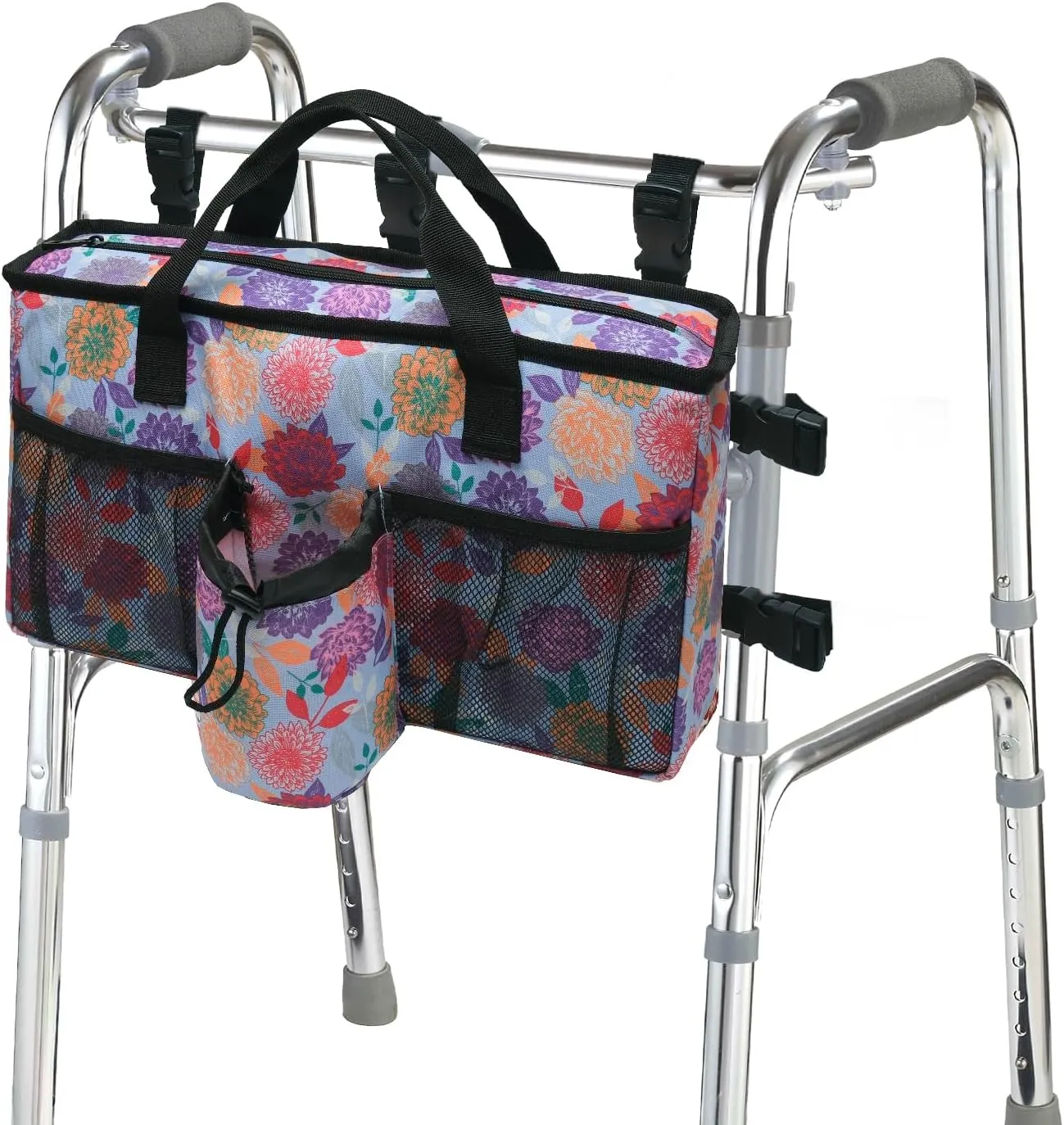 Double-Sided Walker Bag Organizer Pouch Tote, Flower Color, Walker Bags for Seniors