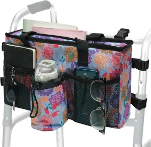 Double-Sided Walker Bag Organizer Pouch Tote, Flower Color, Walker Bags for Seniors