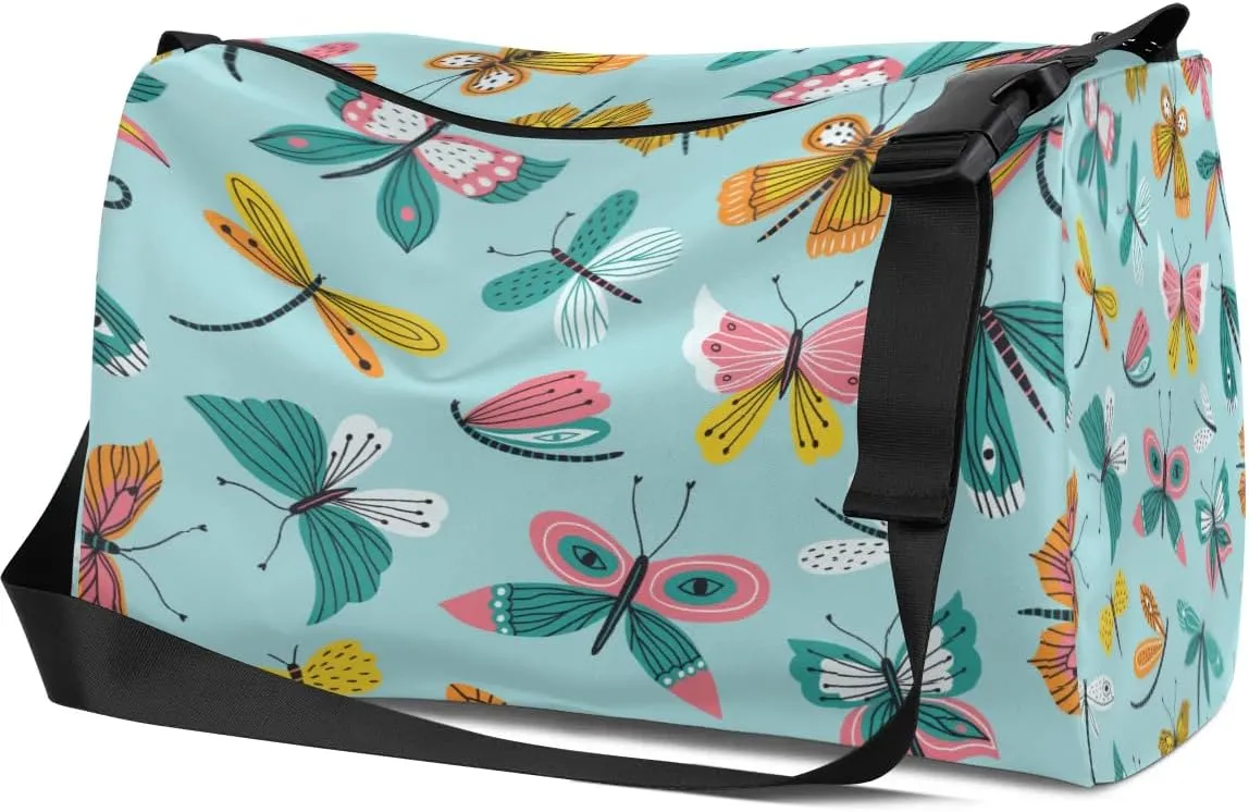 Dragonflies Ginkgo Leaves Small Gym Bag for Men Women Workout Sport Duffle Bag Waterproof Weekender Overnight Bag