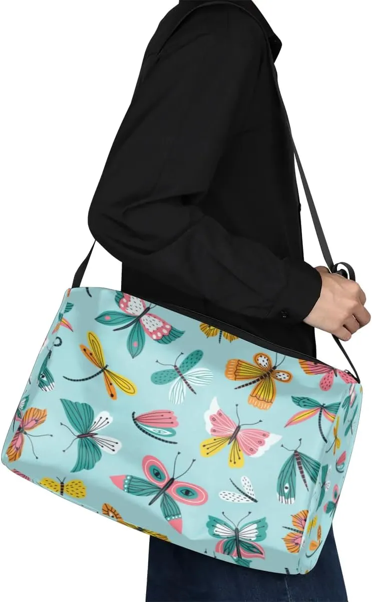 Dragonflies Ginkgo Leaves Small Gym Bag for Men Women Workout Sport Duffle Bag Waterproof Weekender Overnight Bag