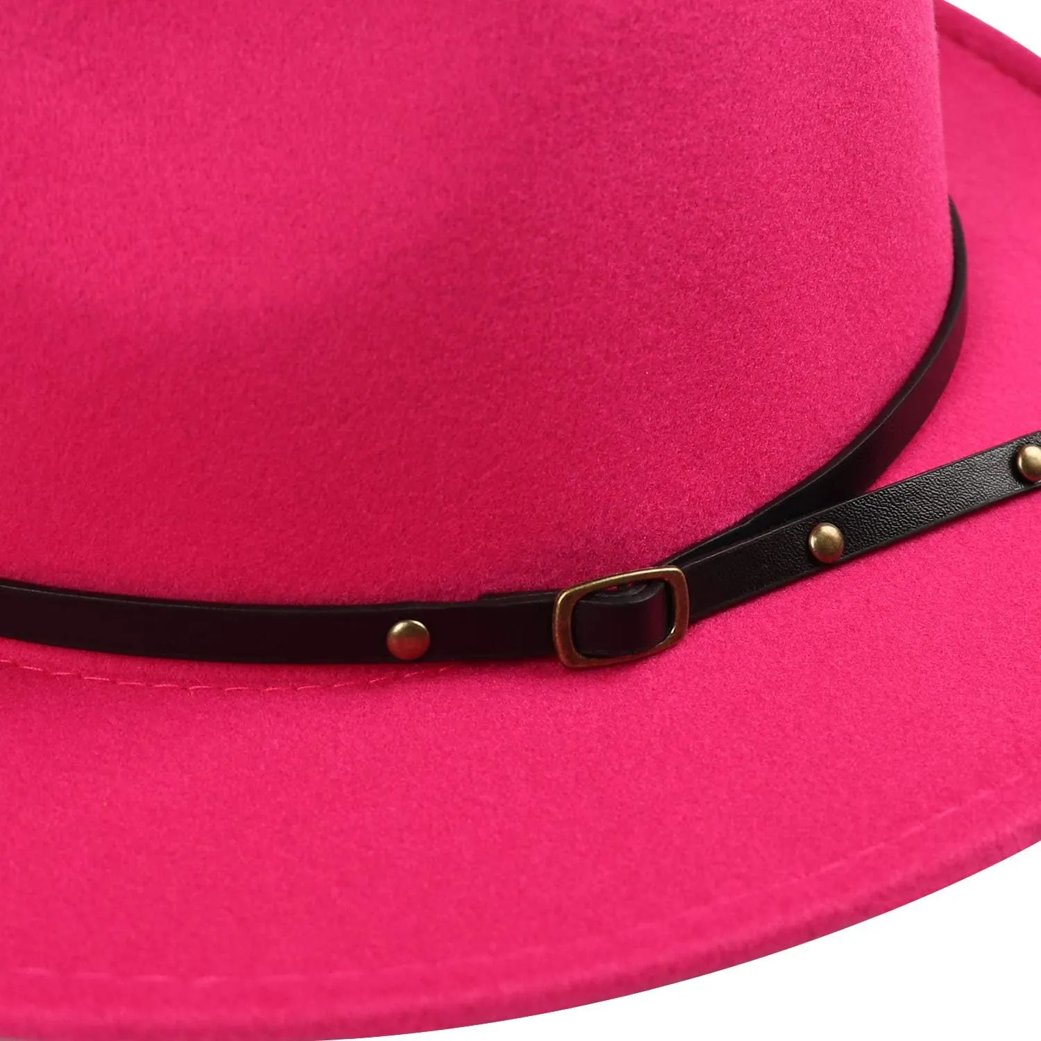 DRESHOW Women Classic Felt Fedora Wide Brim Floppy with Belt Buckle Panama Hat