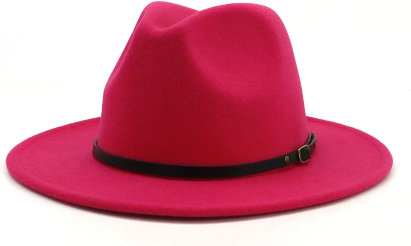 DRESHOW Women Classic Felt Fedora Wide Brim Floppy with Belt Buckle Panama Hat