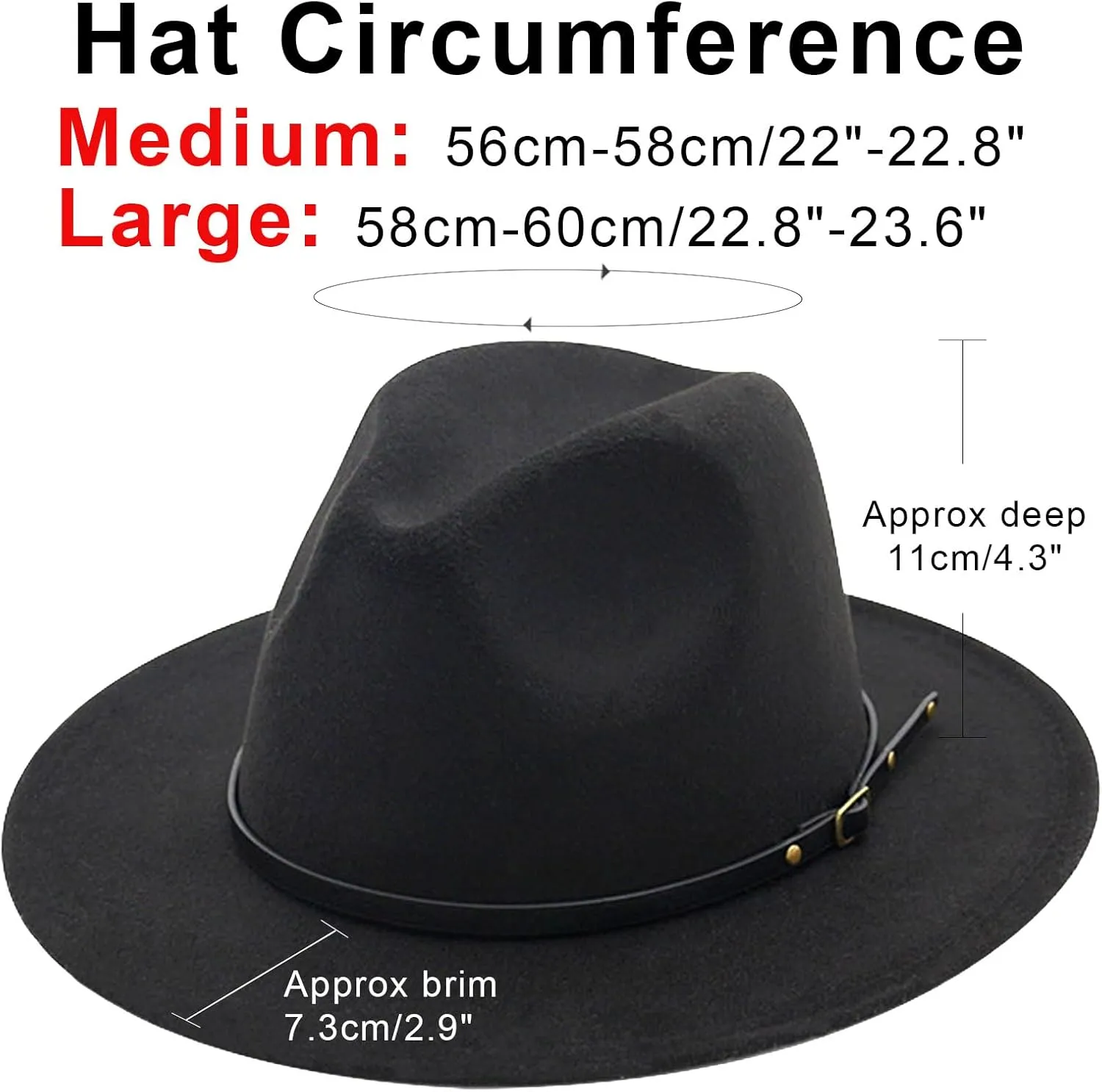 DRESHOW Women Classic Felt Fedora Wide Brim Floppy with Belt Buckle Panama Hat