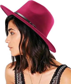 DRESHOW Women Classic Felt Fedora Wide Brim Floppy with Belt Buckle Panama Hat