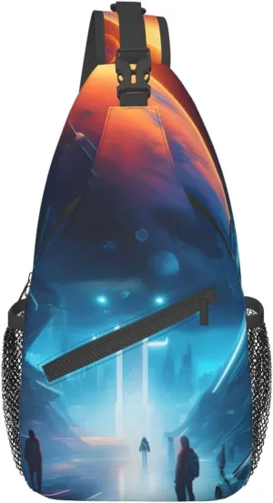 DTGPRO Science Fiction Future Chest Bag Crossbody Bag. Rugged And Durable, High Storage Capacity. Adjustable Strap Length.