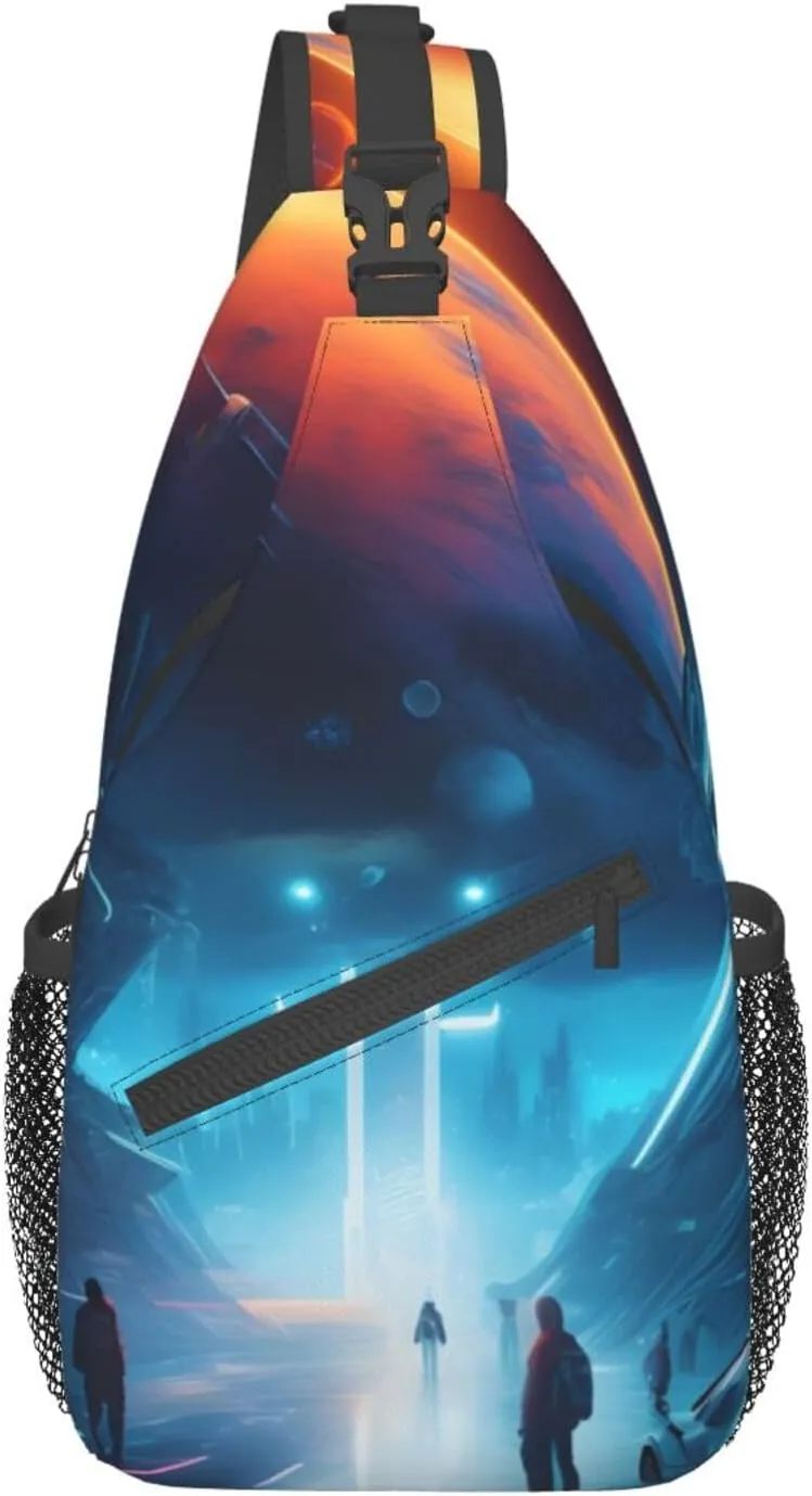 DTGPRO Science Fiction Future Chest Bag Crossbody Bag. Rugged And Durable, High Storage Capacity. Adjustable Strap Length.
