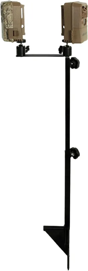 Dual Camera Ground Mount with Threaded Receiver, Steel Construction, and 19 to 41-Inch Adjustable Height (Black)