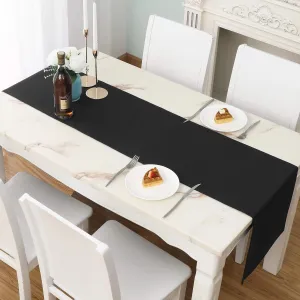 DUALIFE Jet Black Table Runner 14x108 inch Solid Color Thick Polyester Decorative Cloth Handcrafted for Wedding Party Birthday Graduations Banquet,Restaurant & Outdoors 1 Piece