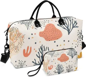 Duffel Bag Colorful Corals Beige Weekend Bag Gym Duffel Bag with Toiletry Bag for Business Trips 2 Pcs Set