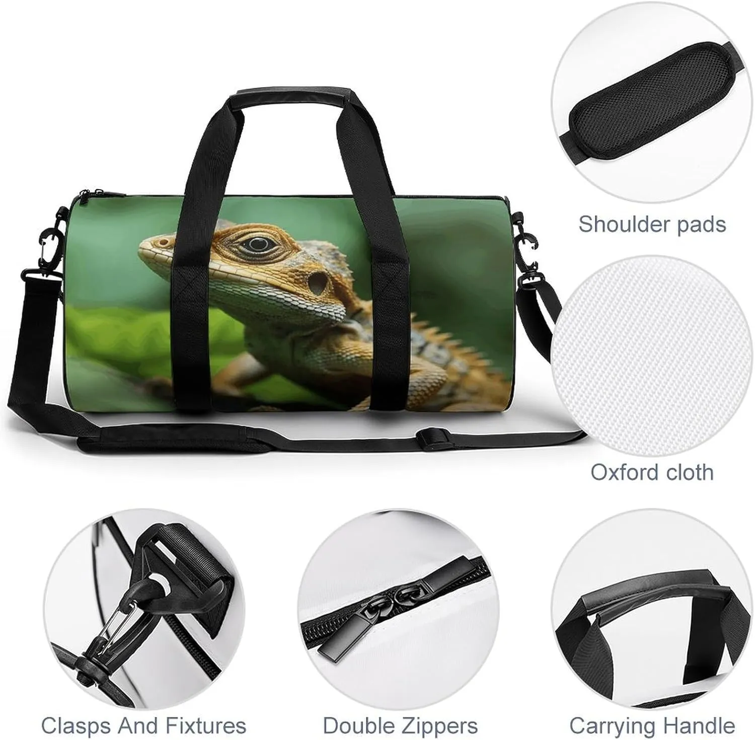 Duffel Bag for Men Women Gym Bag Animal Lizard Travel Duffel Bag Waterproof Overnight Bag for Sports Workout