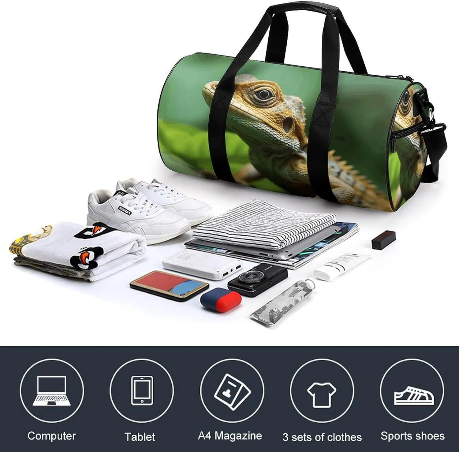 Duffel Bag for Men Women Gym Bag Animal Lizard Travel Duffel Bag Waterproof Overnight Bag for Sports Workout