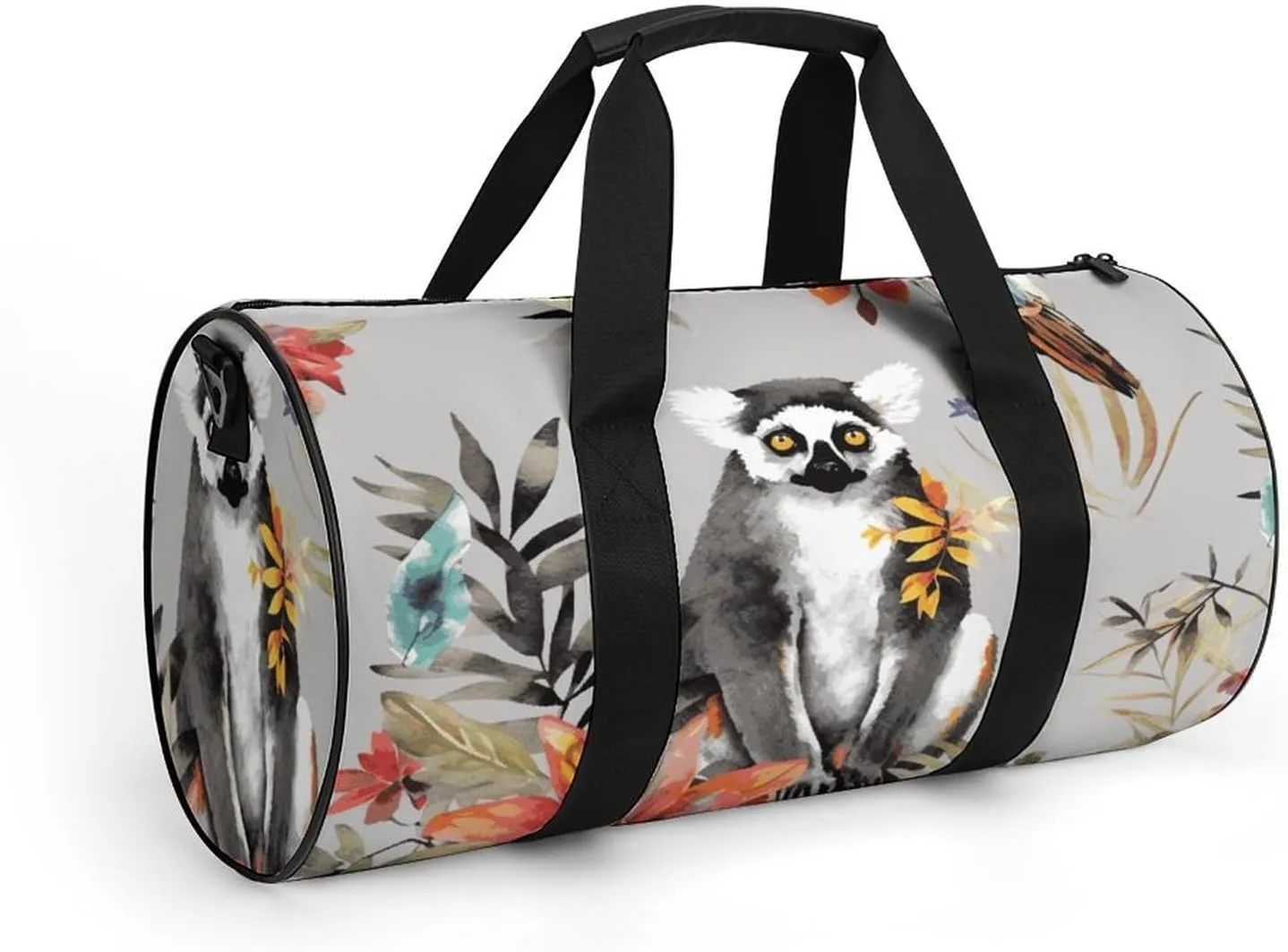 Duffel Bag for Men Women Gym Bag Animals Lemur Flowers Pattern Travel Duffel Bag Waterproof Overnight Bag for Sports Workout