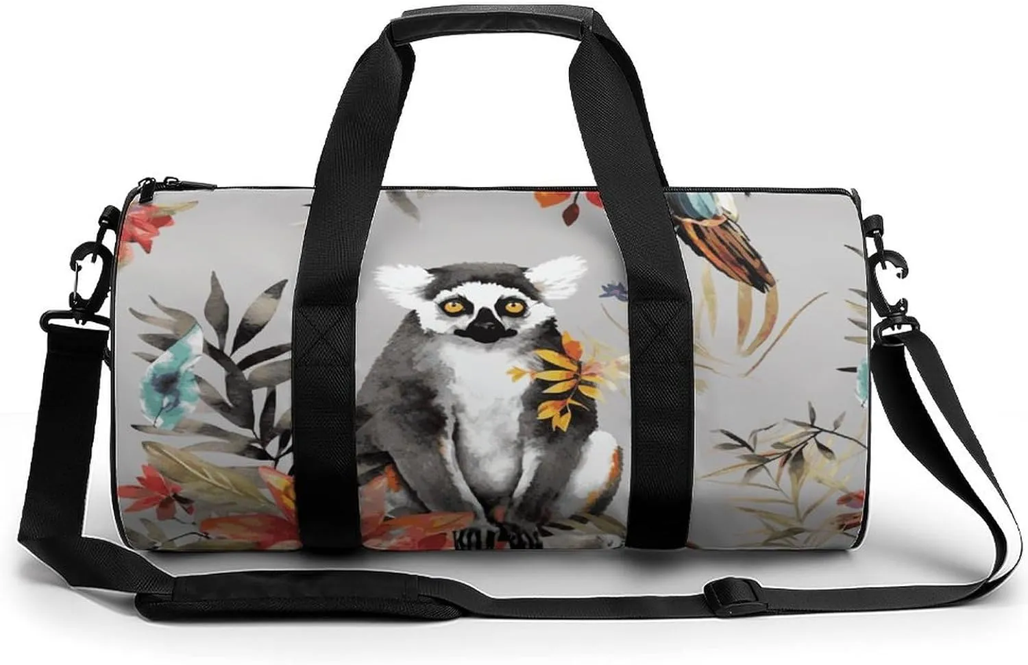 Duffel Bag for Men Women Gym Bag Animals Lemur Flowers Pattern Travel Duffel Bag Waterproof Overnight Bag for Sports Workout