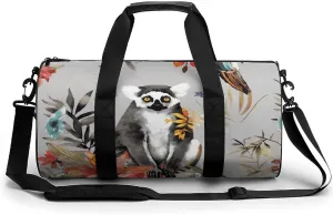Duffel Bag for Men Women Gym Bag Animals Lemur Flowers Pattern Travel Duffel Bag Waterproof Overnight Bag for Sports Workout