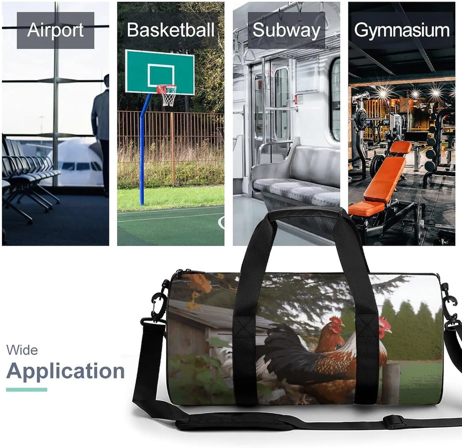 Duffel Bag for Men Women Gym Bag BackYard Chickens Travel Duffel Bag Waterproof Overnight Bag for Sports Workout