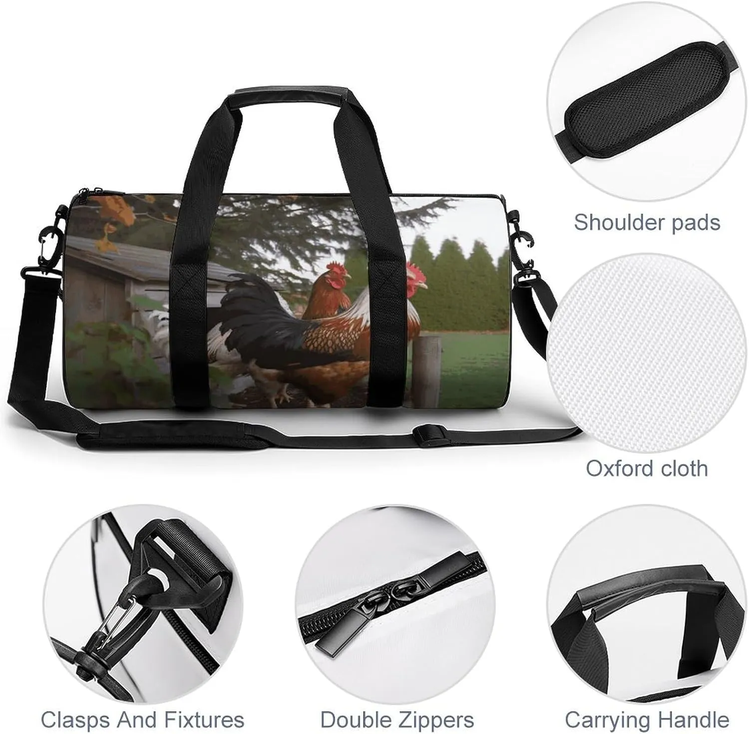 Duffel Bag for Men Women Gym Bag BackYard Chickens Travel Duffel Bag Waterproof Overnight Bag for Sports Workout