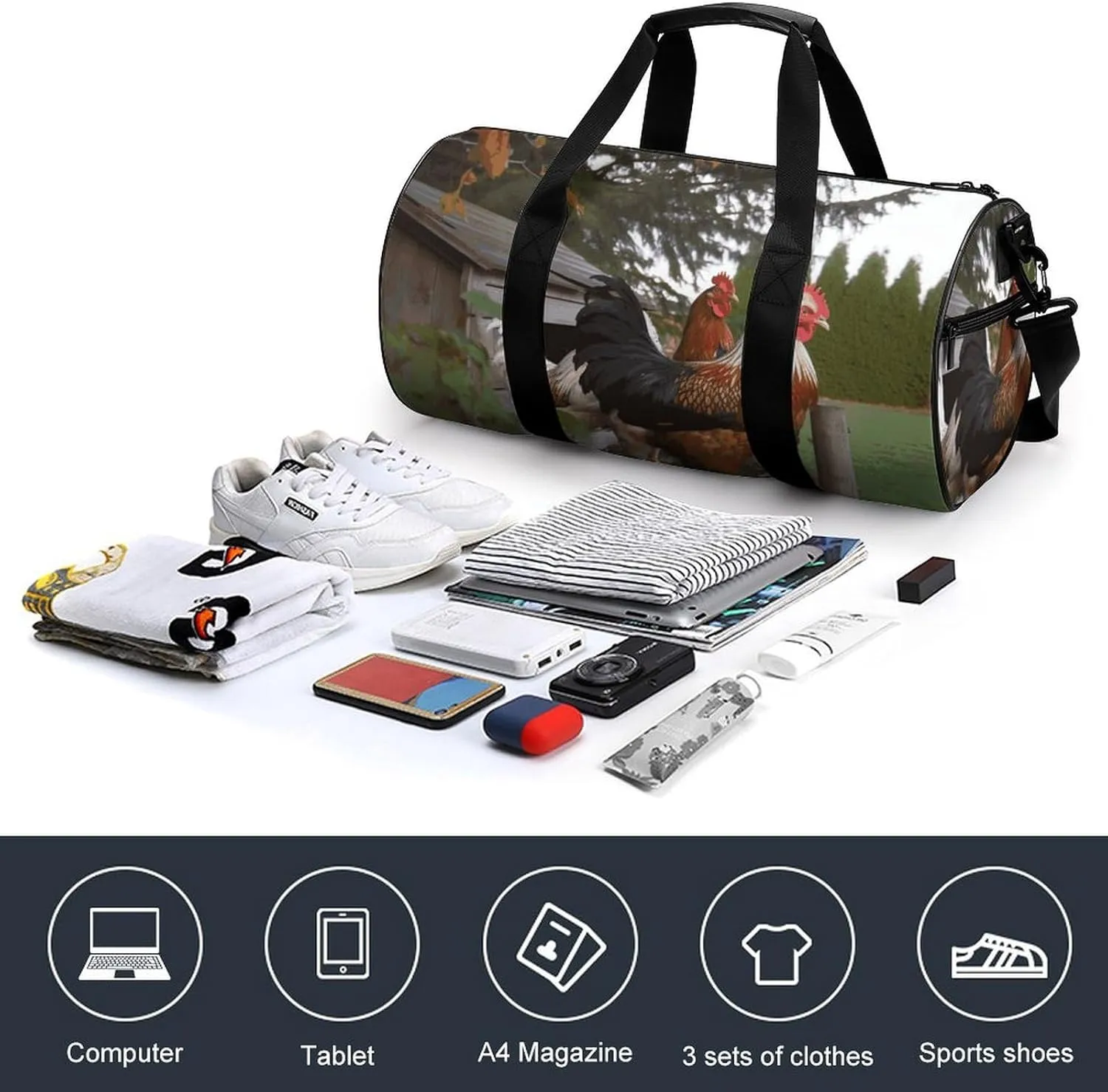 Duffel Bag for Men Women Gym Bag BackYard Chickens Travel Duffel Bag Waterproof Overnight Bag for Sports Workout