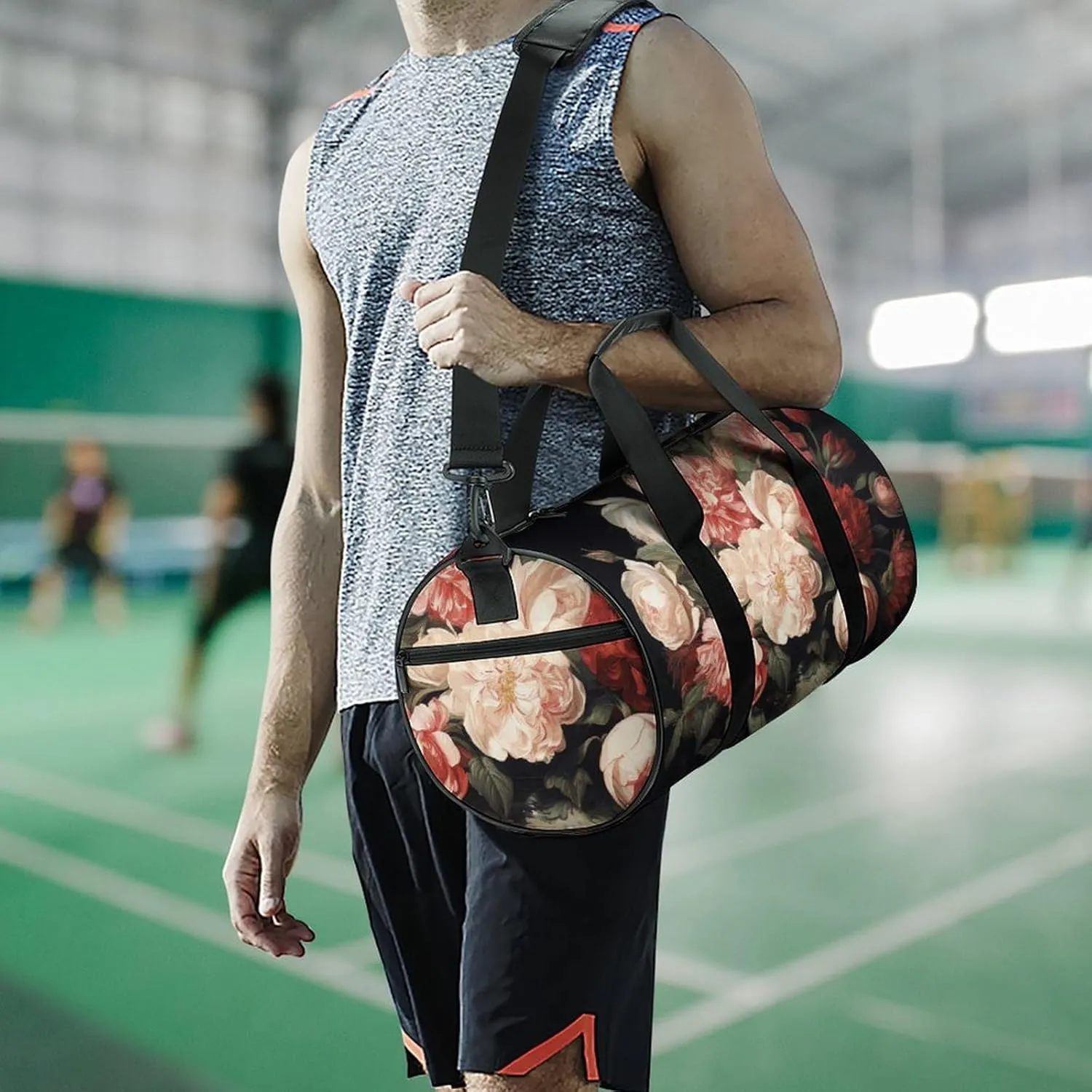 Duffel Bag for Men Women Gym Bag Bowl with Peonies And Rose Travel Duffel Bag Waterproof Overnight Bag for Sports Workout