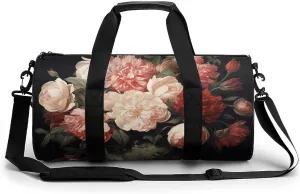 Duffel Bag for Men Women Gym Bag Bowl with Peonies And Rose Travel Duffel Bag Waterproof Overnight Bag for Sports Workout