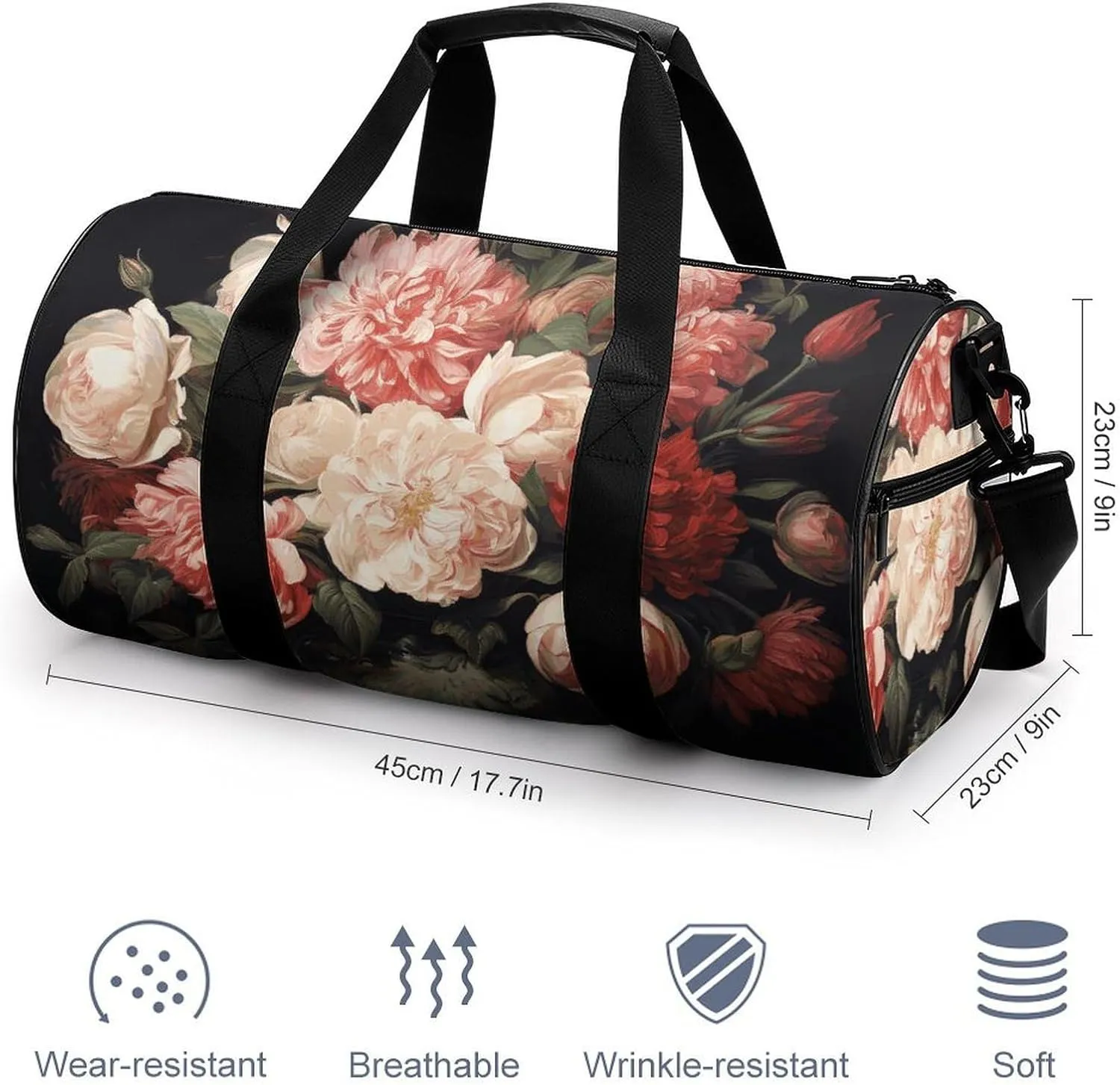 Duffel Bag for Men Women Gym Bag Bowl with Peonies And Rose Travel Duffel Bag Waterproof Overnight Bag for Sports Workout