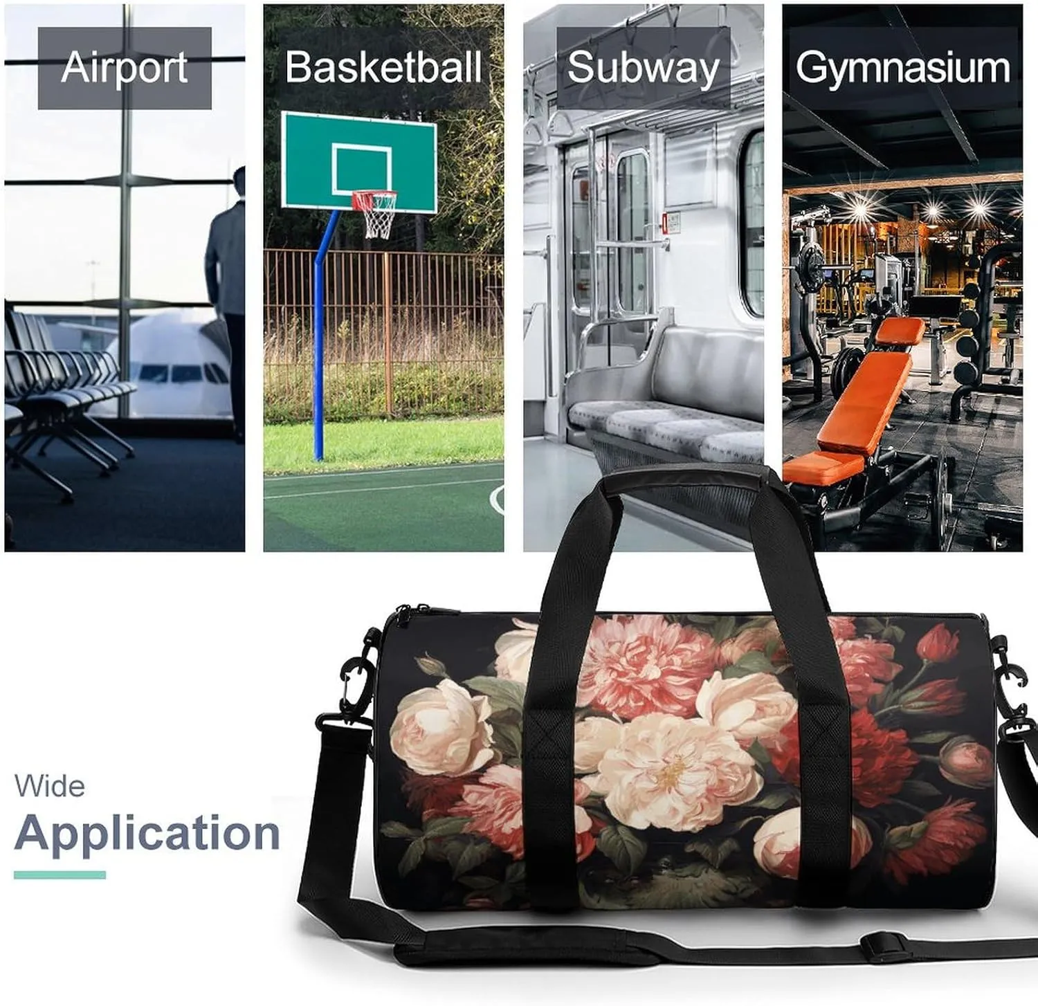 Duffel Bag for Men Women Gym Bag Bowl with Peonies And Rose Travel Duffel Bag Waterproof Overnight Bag for Sports Workout