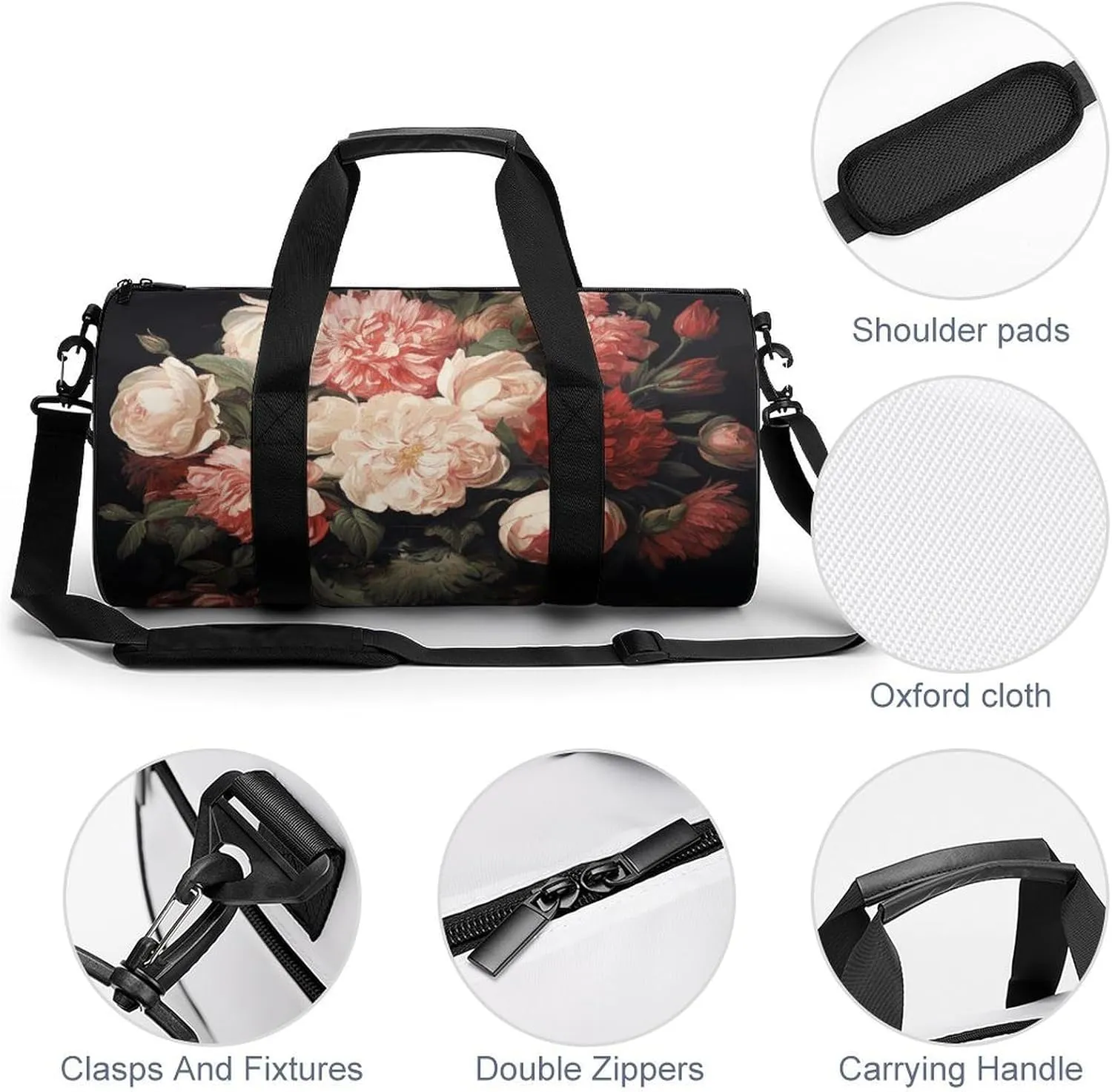 Duffel Bag for Men Women Gym Bag Bowl with Peonies And Rose Travel Duffel Bag Waterproof Overnight Bag for Sports Workout