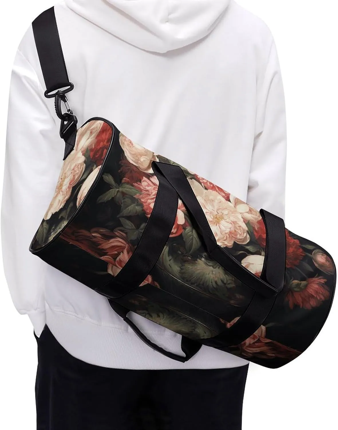 Duffel Bag for Men Women Gym Bag Bowl with Peonies And Rose Travel Duffel Bag Waterproof Overnight Bag for Sports Workout