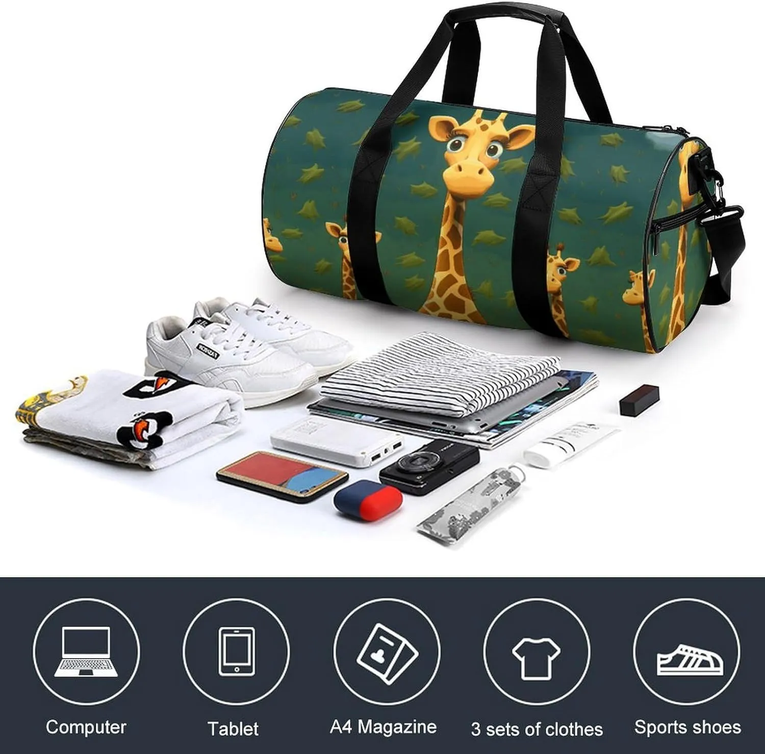 Duffel Bag for Men Women Gym Bag Cartoon Giraffe Travel Duffel Bag Waterproof Overnight Bag for Sports Workout
