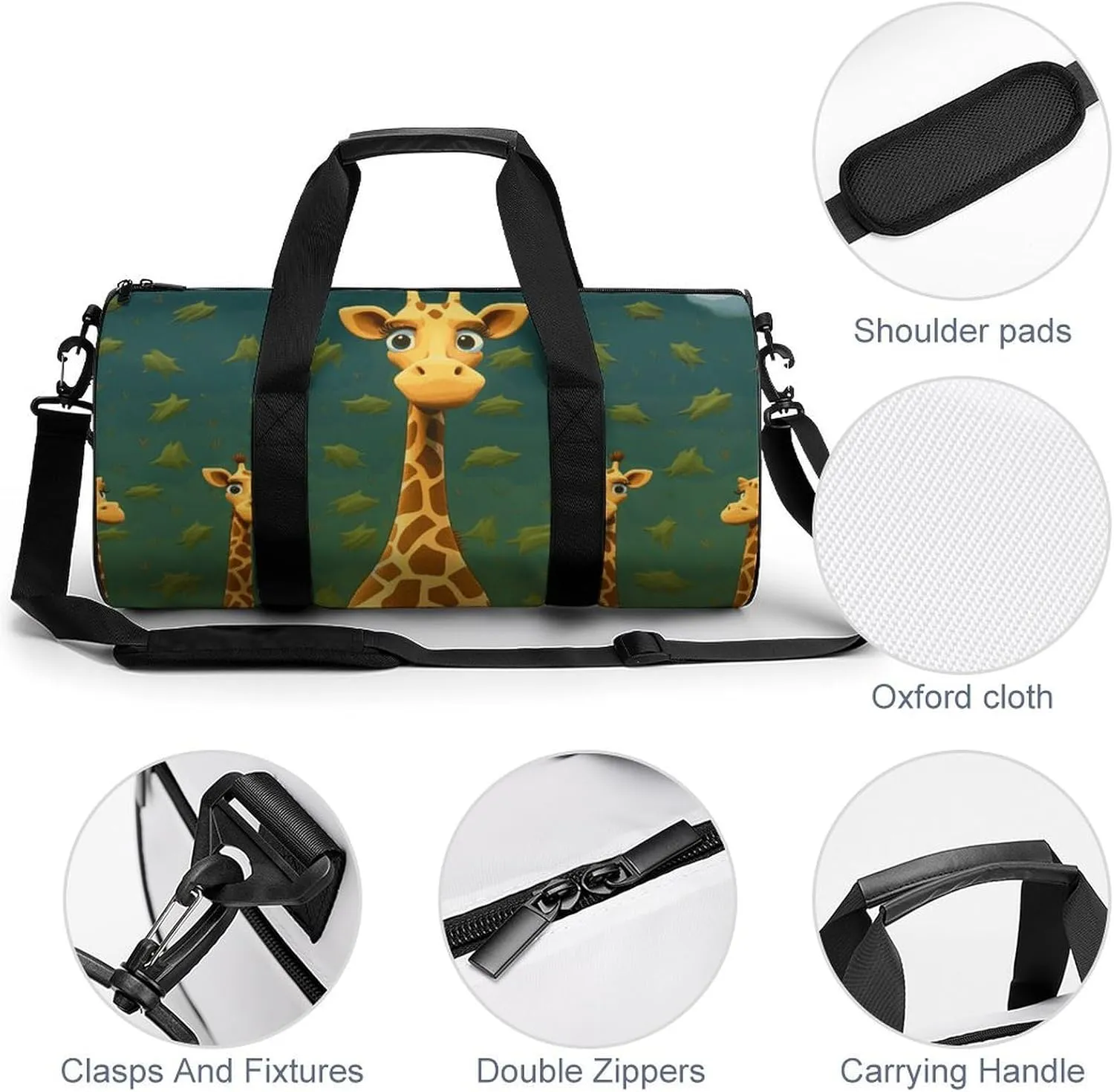 Duffel Bag for Men Women Gym Bag Cartoon Giraffe Travel Duffel Bag Waterproof Overnight Bag for Sports Workout