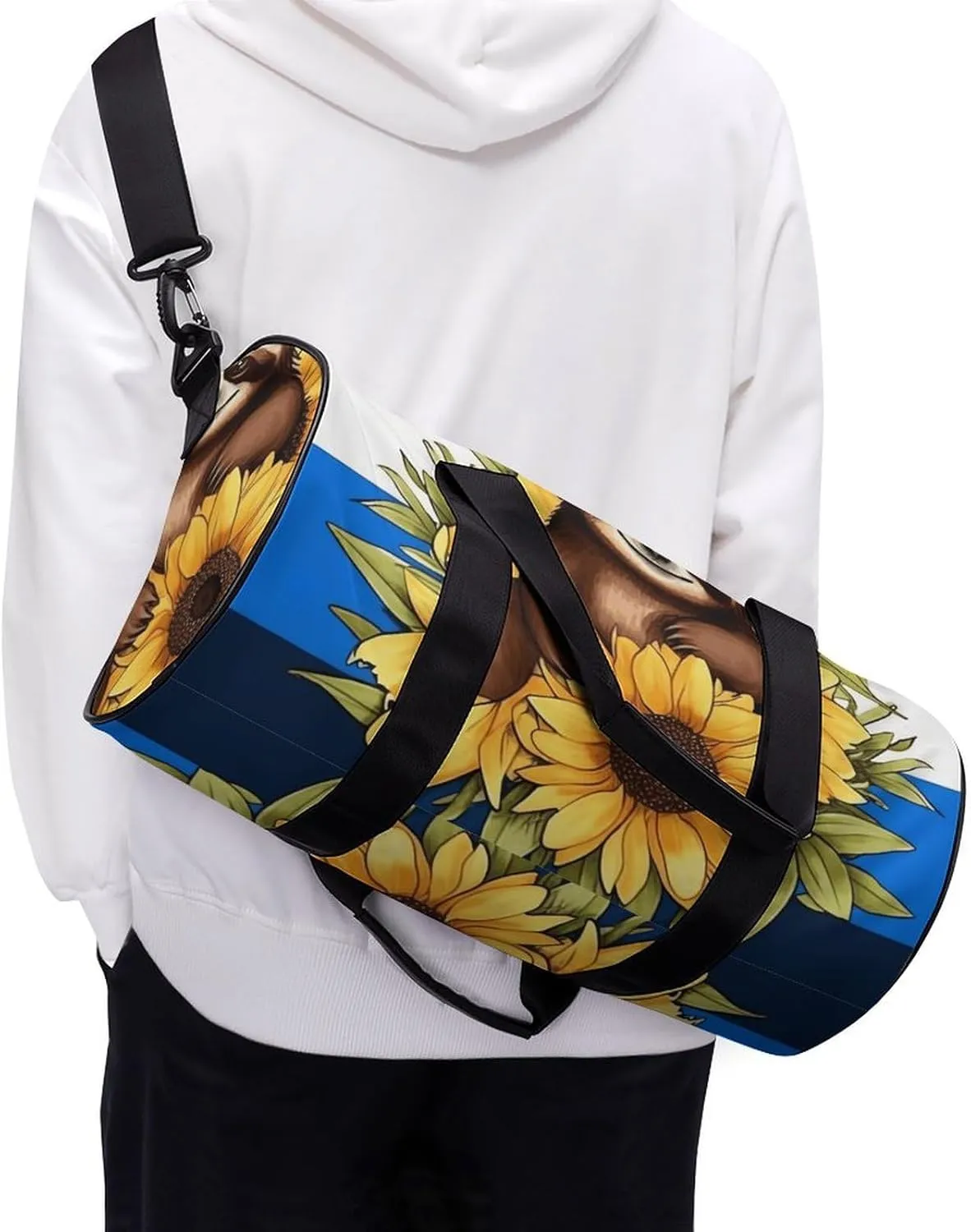 Duffel Bag for Men Women Gym Bag Cartoon Sloth Sitting on Sunflower Travel Duffel Bag Waterproof Overnight Bag for Sports Workout