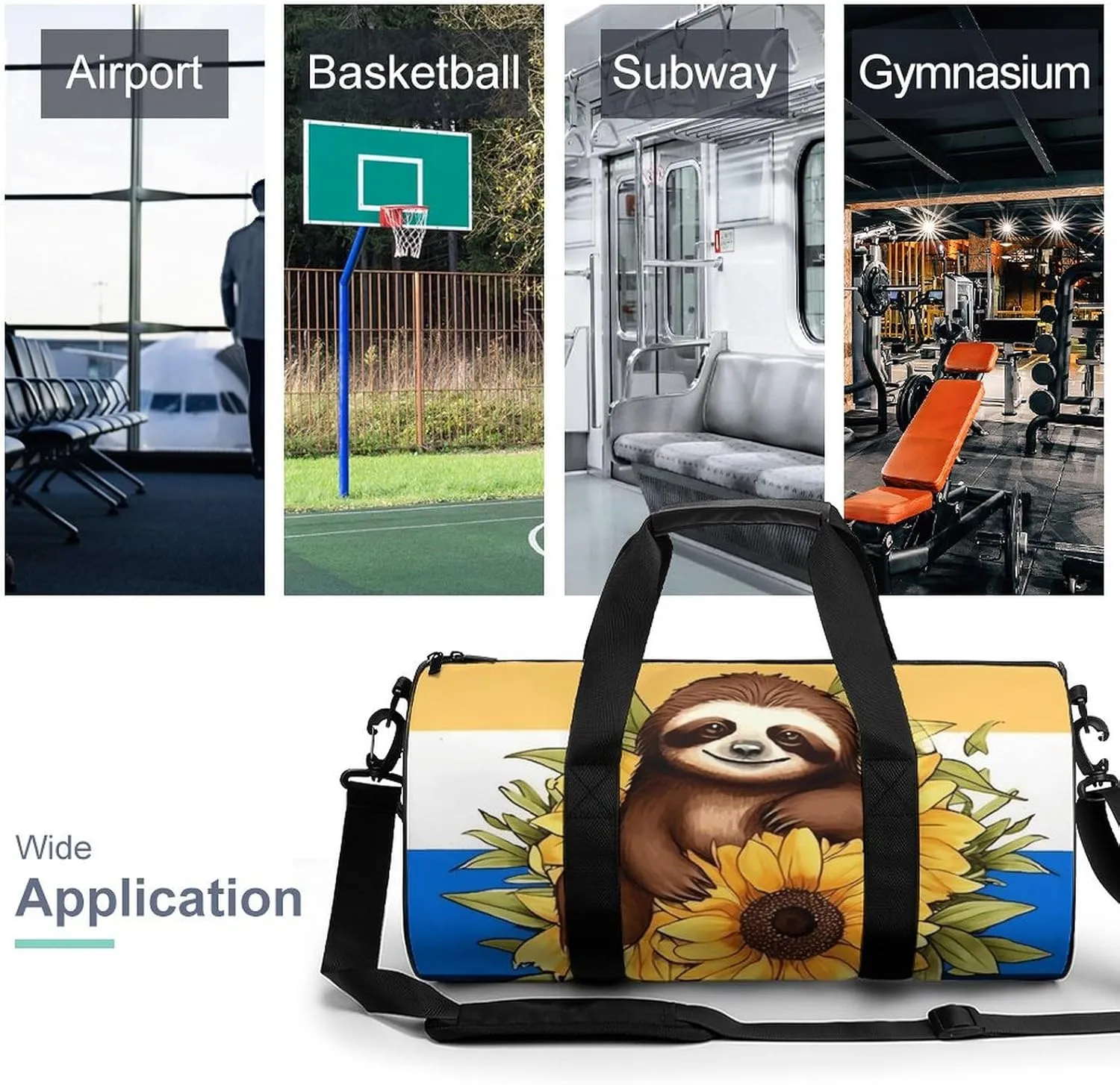 Duffel Bag for Men Women Gym Bag Cartoon Sloth Sitting on Sunflower Travel Duffel Bag Waterproof Overnight Bag for Sports Workout
