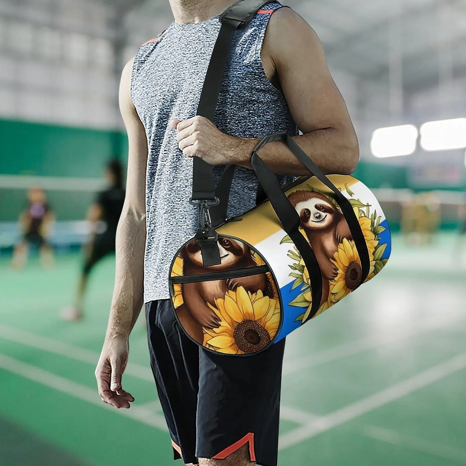 Duffel Bag for Men Women Gym Bag Cartoon Sloth Sitting on Sunflower Travel Duffel Bag Waterproof Overnight Bag for Sports Workout